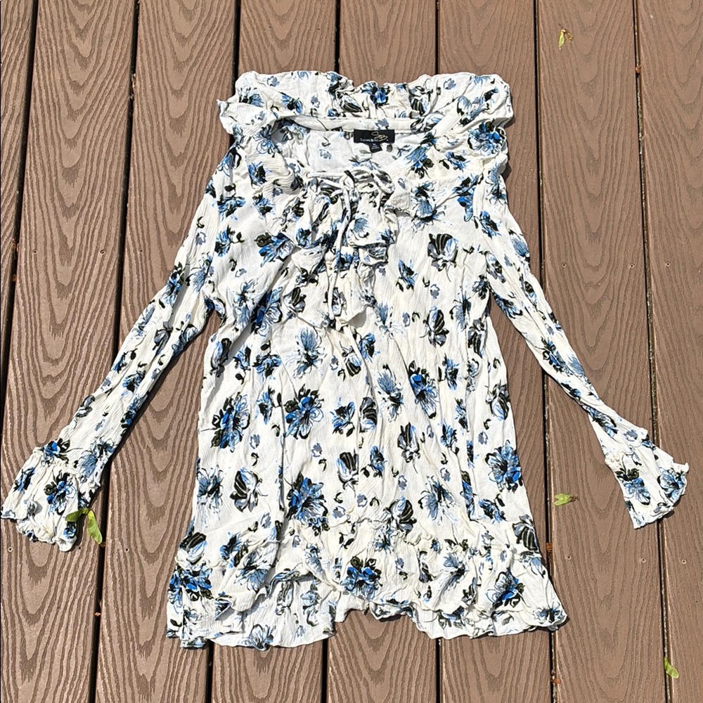 Floral RuffleTunic with Blue and Black Flowers
